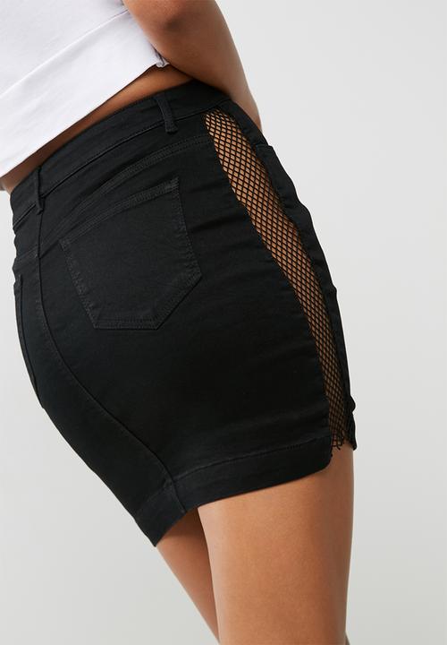 Missguided - Superstretch side seam mesh denim mini skirt