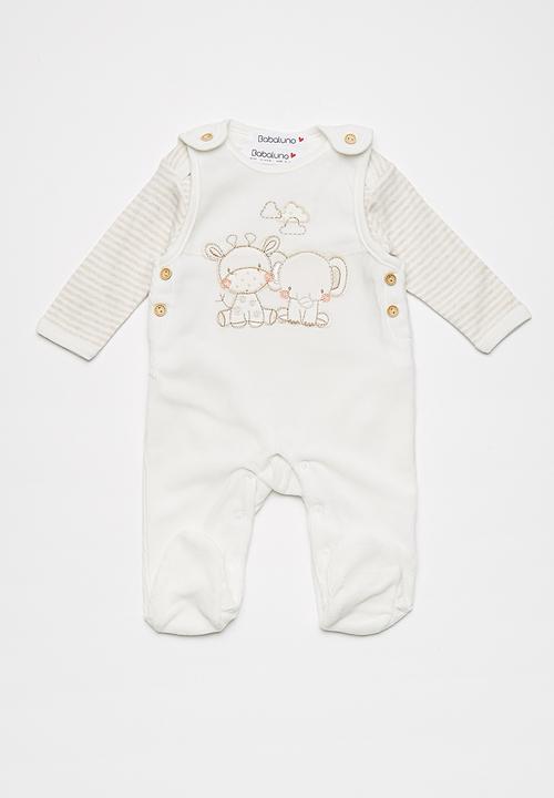 Babaluno - Velour dungaree and bodysuit set