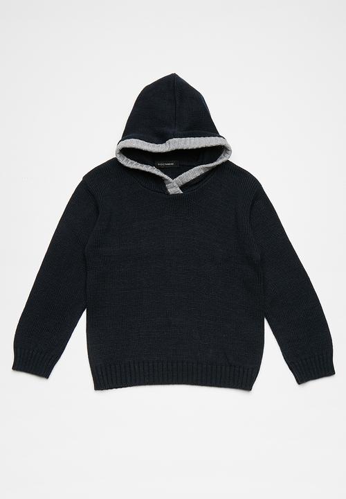 navy knitted hoodie