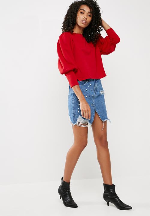 Missguided - Puffball sleeve round neck blouse