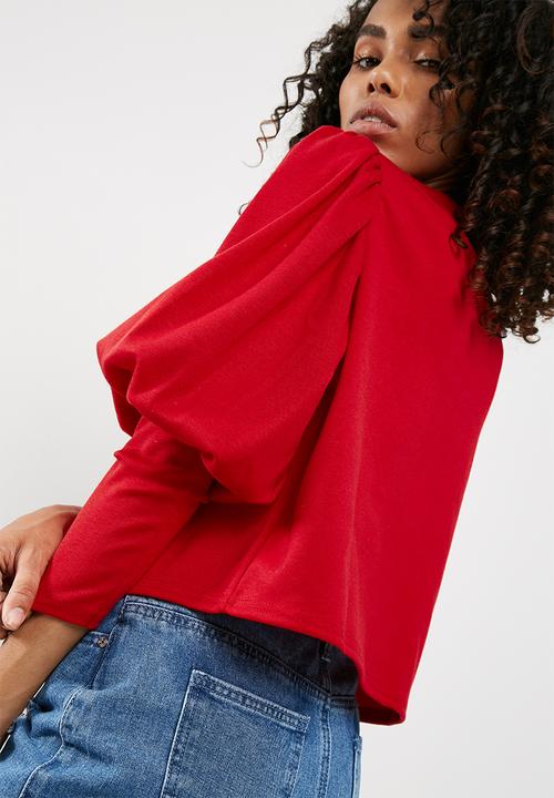 Missguided - Puffball sleeve round neck blouse