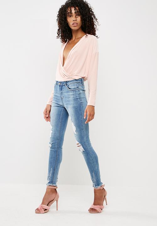Missguided - Anarchy mid rise chewed hem skinny