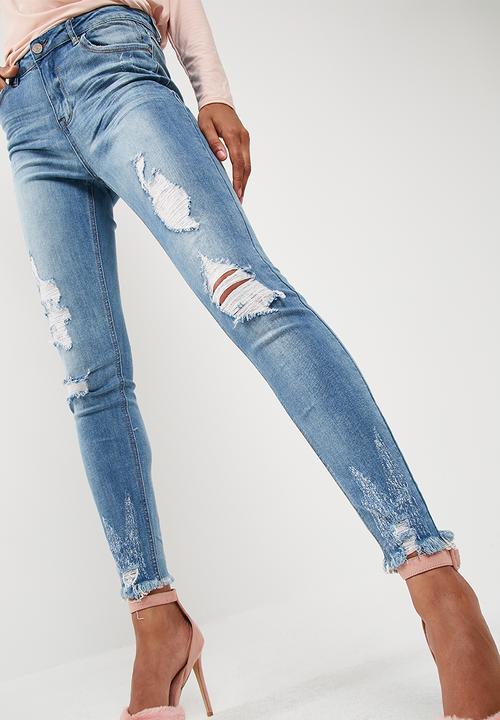 Missguided - Anarchy mid rise chewed hem skinny