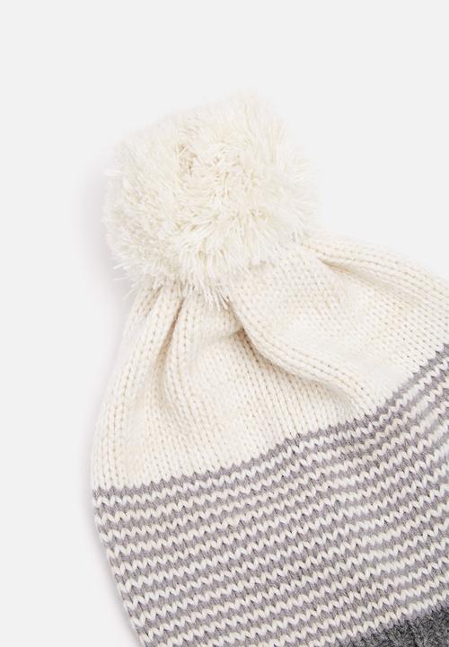 basicthread - Striped pom-pom beanie