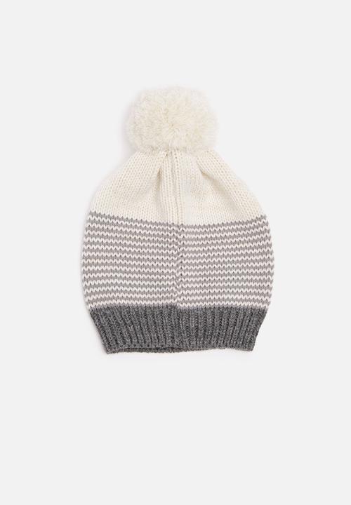 basicthread - Striped pom-pom beanie