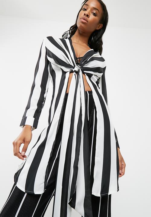 Missguided - Core twist front longline shirt thick stripe shirt