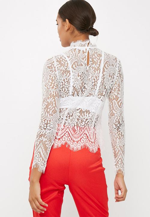 Missguided - High neck eyelash soft lace blouse