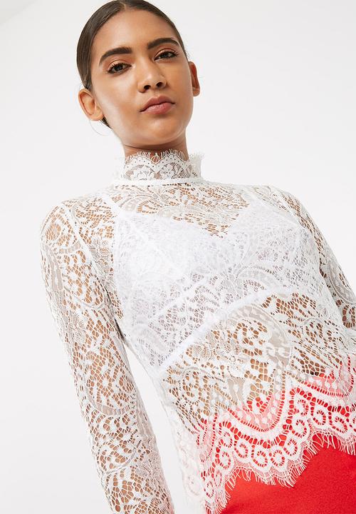 Missguided - High neck eyelash soft lace blouse