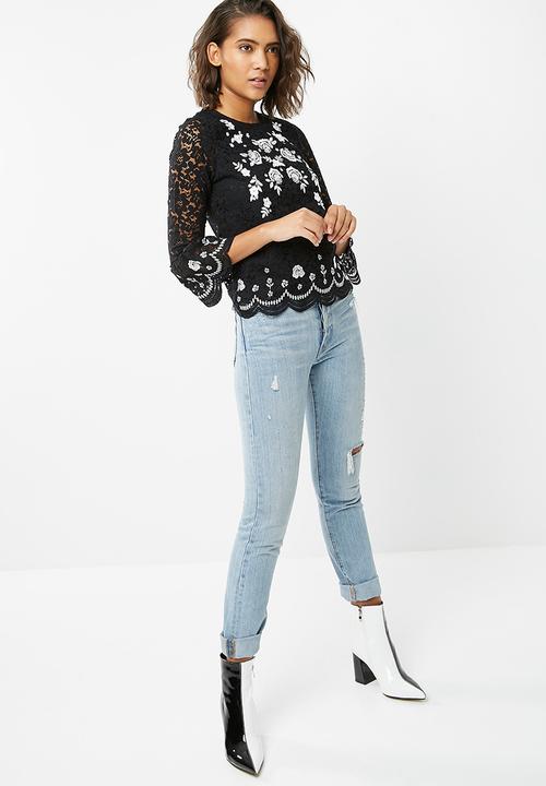 New Look - Mono embroidered lace top