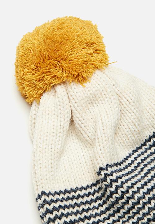 basicthread - Striped pom-pom beanie
