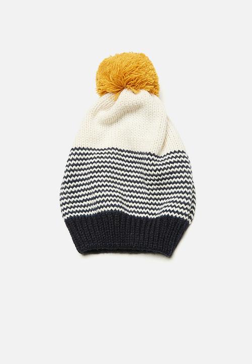 basicthread - Striped pom-pom beanie