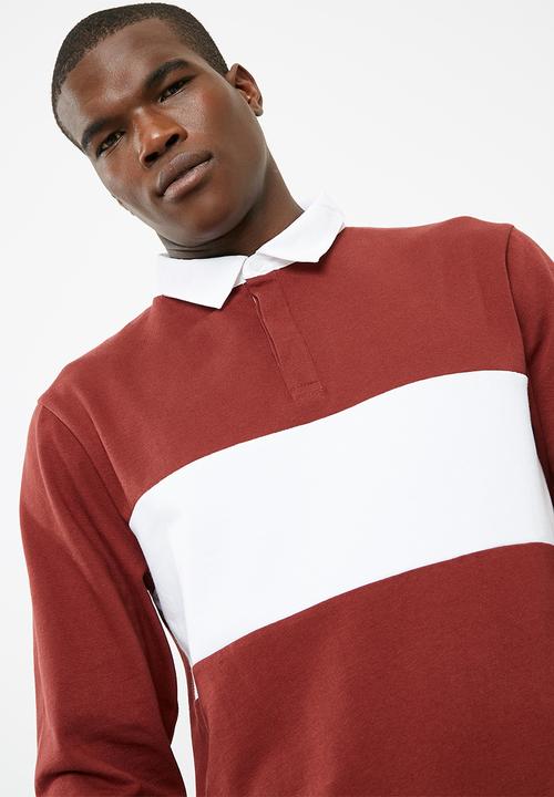 basicthread - Colour blocked rugby jersey - red