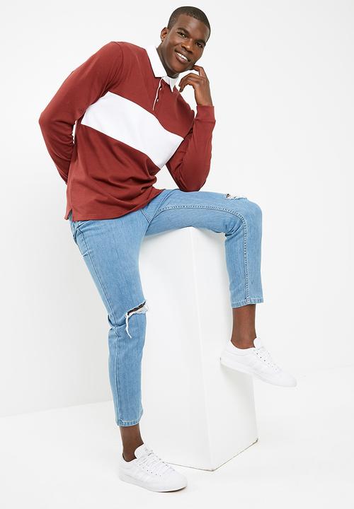 basicthread - Colour blocked rugby jersey - red