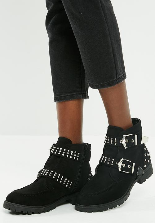 Missguided - Double buckle cleated sole biker boot