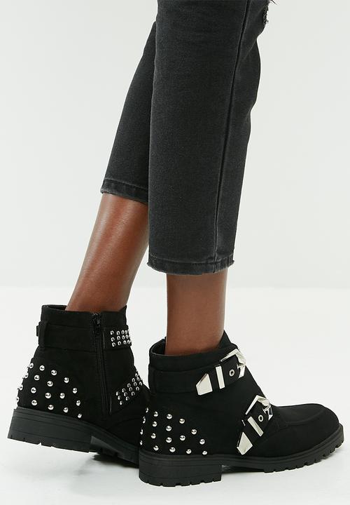 Missguided - Double buckle cleated sole biker boot