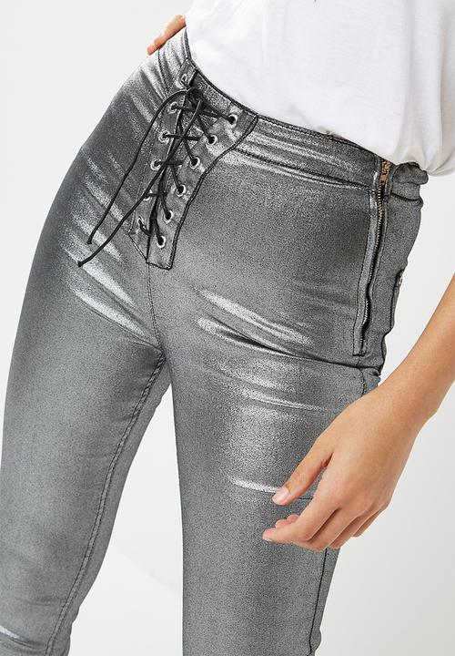 Missguided - Vice coated lace up skinny jeans