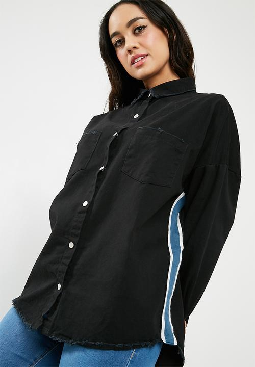 Missguided - Side stripe Tokyo over sized denim shirt