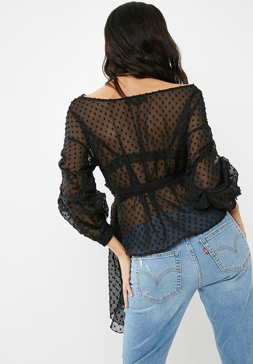 Missguided - Dobby mesh tie waist blouse