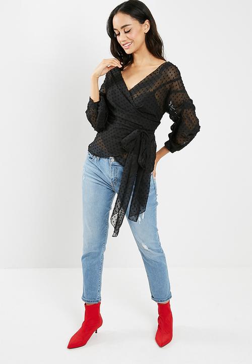 Missguided - Dobby mesh tie waist blouse