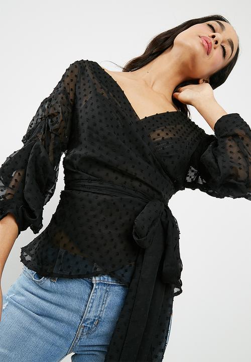 Missguided - Dobby mesh tie waist blouse