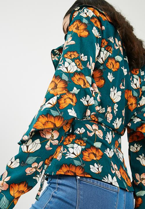 Missguided - Floral wrap ruffle tie front blouse