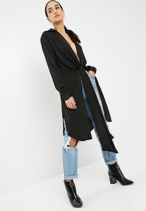 Missguided - Satin twist front longline shirt