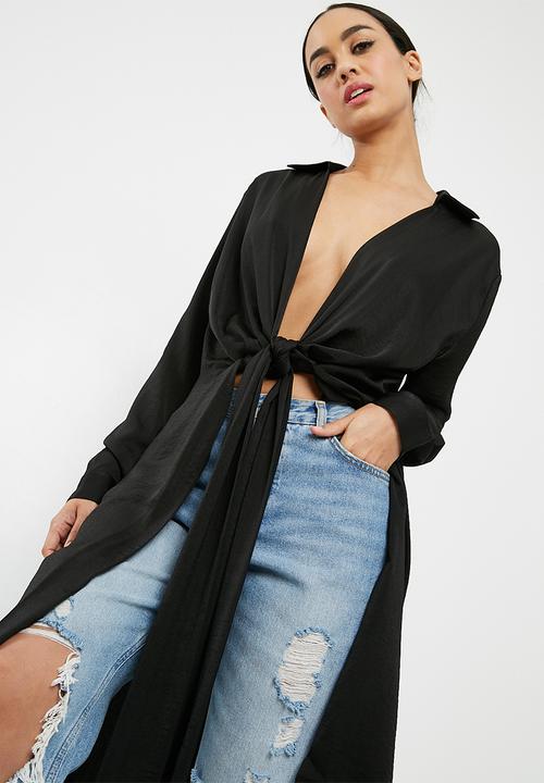Missguided - Satin twist front longline shirt