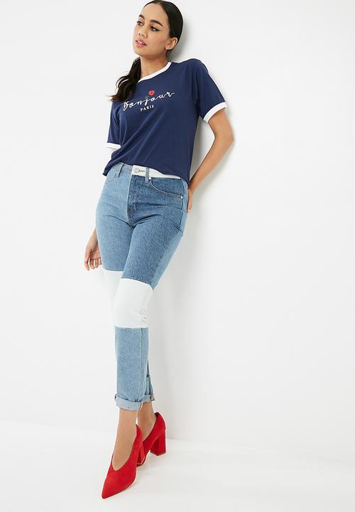 Missguided - Bonjour paris cropped ringer t shirt