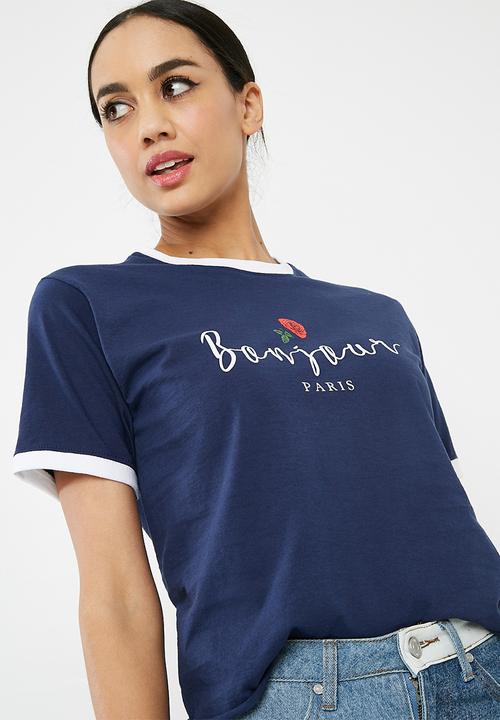 Missguided - Bonjour paris cropped ringer t shirt
