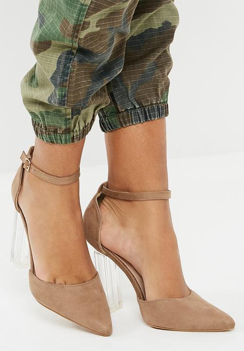 nude perspex block heels