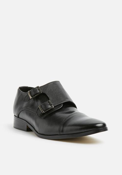 basicthread - Bradley leather double monk strap - black