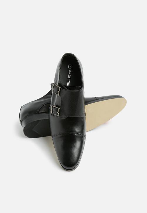 basicthread - Bradley leather double monk strap - black