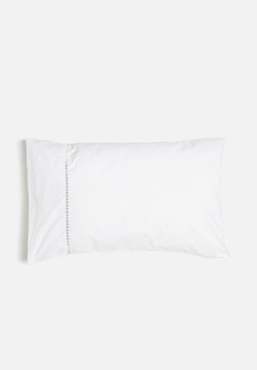 Sheraton Textiles - Eclipse embroidered pillowcase set - white & grey