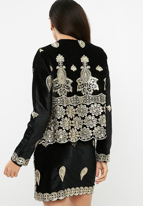 Missguided - Sequin embellished velvet collarless jacket