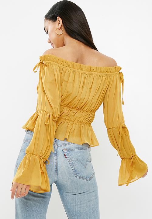 Missguided - Gathered bardot shirred waist top - mustard
