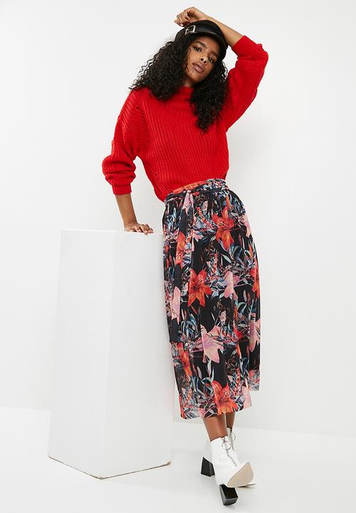 Pieces - Odina mesh floral midi skirt