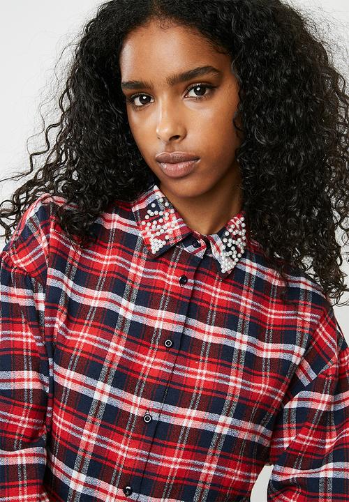 dailyfriday - Embellished shirt - red check