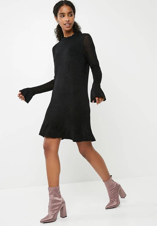 ONLY - Kamilla long sleeve knit dress - black glitter