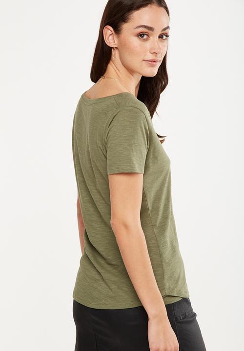 Cotton On - The deep v-neck T-shirt - army green