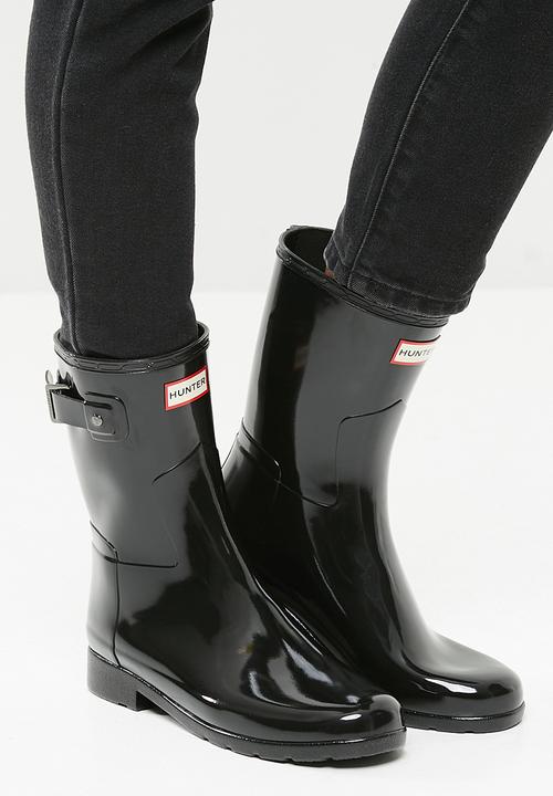 black gloss short hunter boots