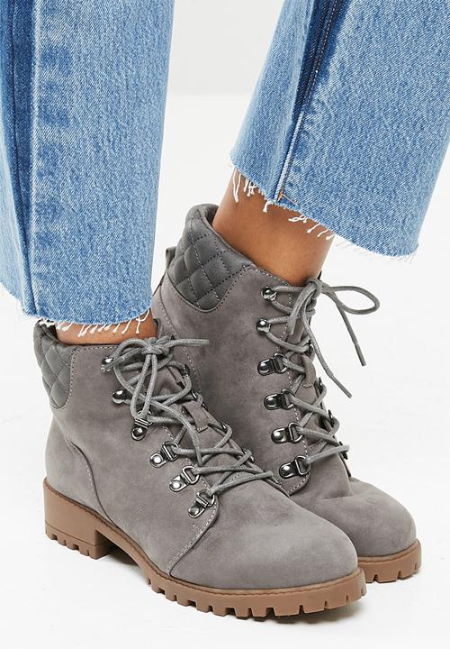 Quilted worker lace-up ankle boot 