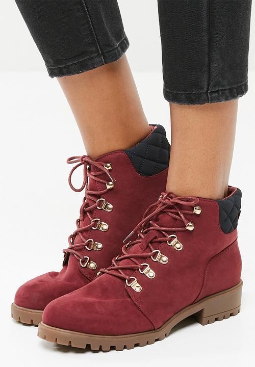 New Look - Quilted worker boot - maroon