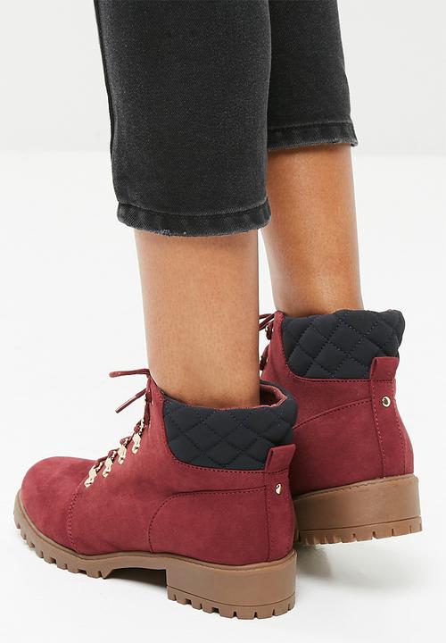 New Look - Quilted worker boot - maroon