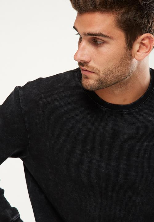 Cotton On - Waffle long sleeve tee - black