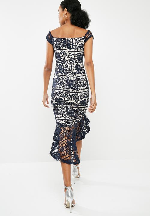 Missguided - Bardot lace fishtail midi dress