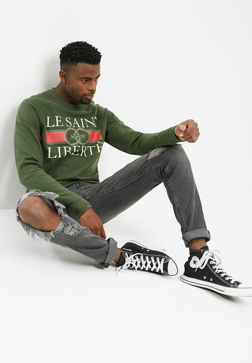 basicthread - Printed pullover crew neck sweat - green