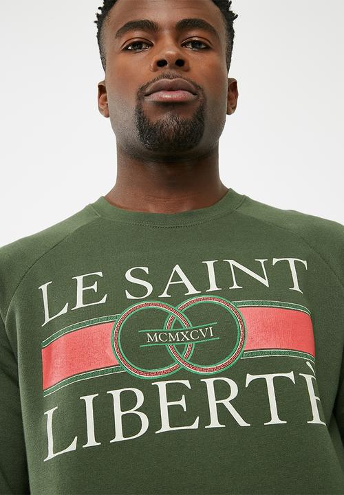 basicthread - Printed pullover crew neck sweat - green