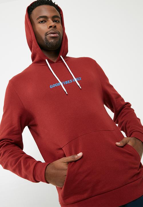 basicthread - Printed pullover hoodie - red