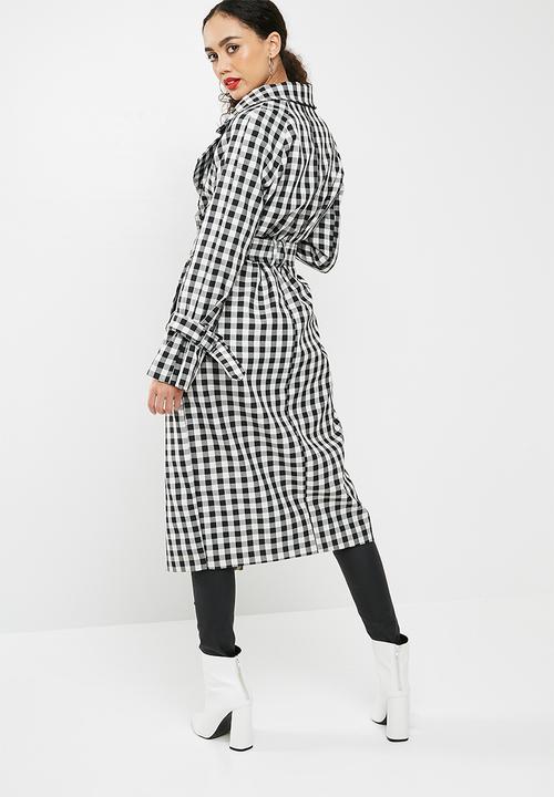 Missguided - Gingham trench coat - black & white 