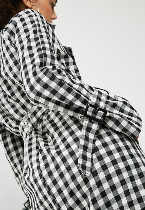 Missguided - Gingham trench coat - black & white 